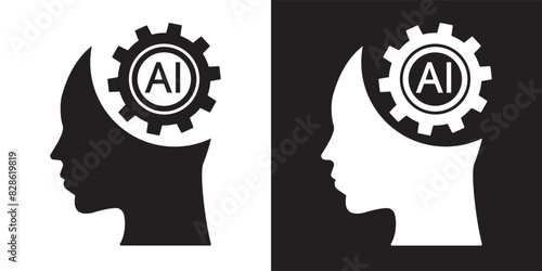 Human face with a gears icon. Artificial intelligence technology concept design, Machine learning. Isolated artificial Intelligence symbols. Vector illustration for banner and web template.