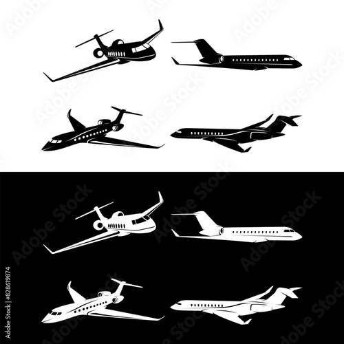 Silhouettes of private jet - contours of airplanes template