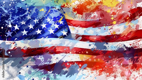 American Flag Abstract Artwork with Paint Splashes