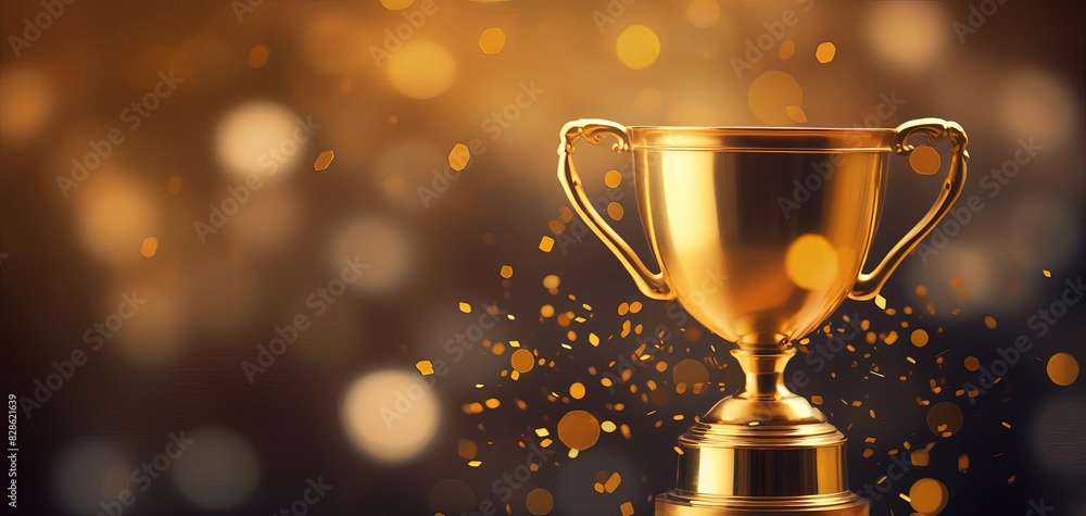 Golden trophy with bokeh lights background. Golden trophy with bokeh lights background.
