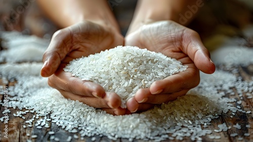 Crafting Nourishment A Closeup of Hands Shaping Rice into an L with Earthy Tones photo