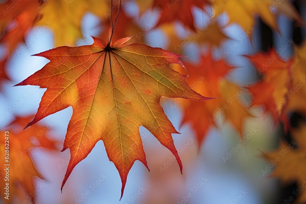 Close-up of Autumn Maple Leaf, Vibrant Red and Yellow Colors, Detailed Veins, Macro Photography, Seasonal Beauty, High Resolution, Nature Image Close-up of Autumn Maple Leaf, Vibrant Red and Yellow Colors, Detailed Veins, Macro Photography, Seasonal Beauty, High Resolution, Nature Image