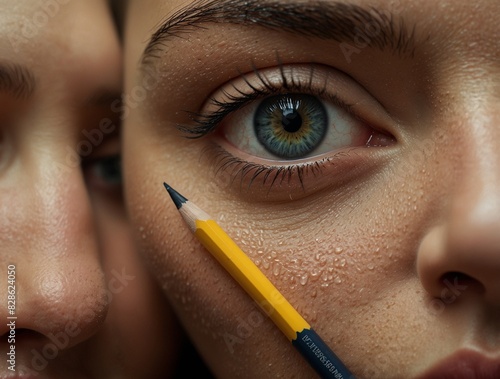 close up of eye with pencil