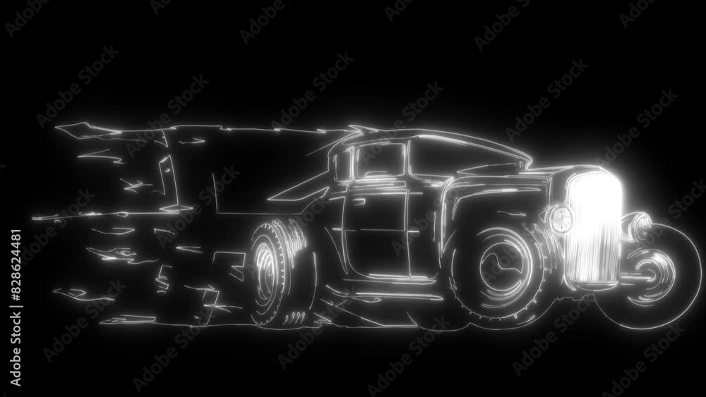 hot rod car in white line on black background hot rod car in white line on black background