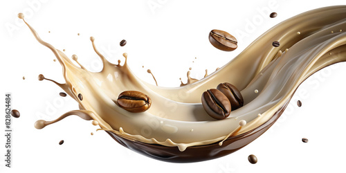 Coffee with milk wave splash on transparent background