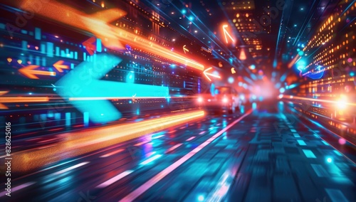 Neon Arrows on Futuristic Digital Path