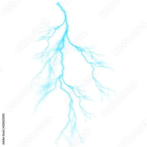 High-Voltage Thunderstorm Strikes Lifelike Lightning Bolt Effects on Transparent Background - PNG blue lightning effect. Realistic thunderstorm electric lightning.