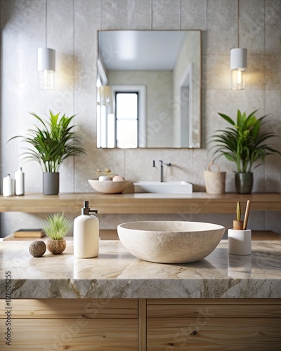 Elegant Bathroom with Marble Counter and Plants