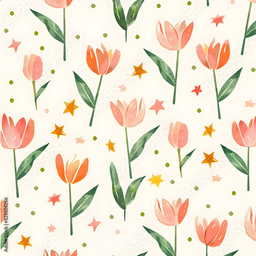 Wallpaper Mural cute pattern with tulips Torontodigital.ca