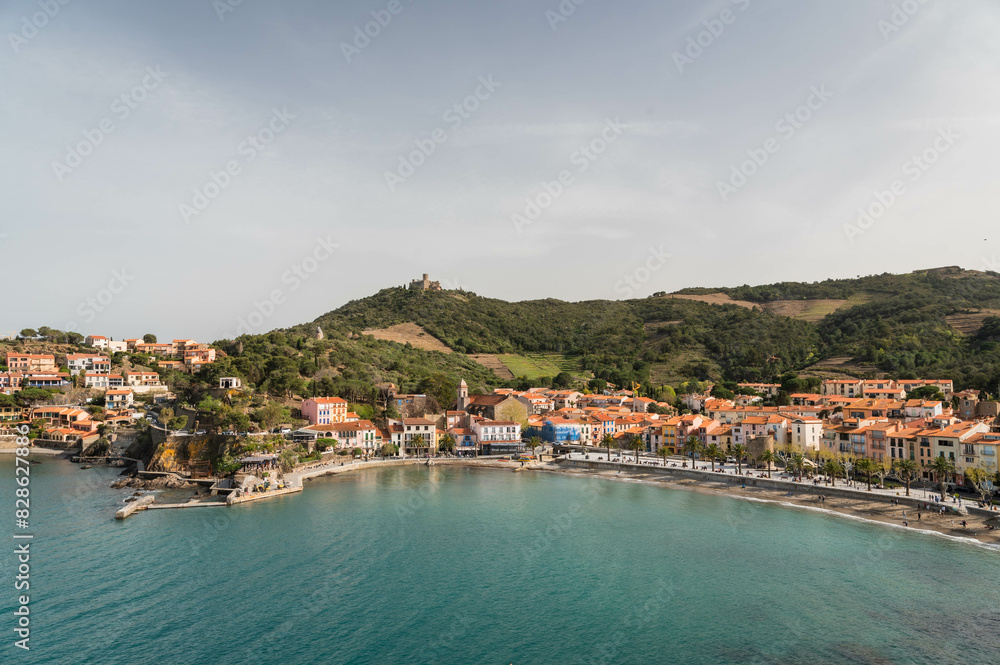 Panorama of medieval village of Collioure, Côte Vermeille bay in France with boats. Panorama of medieval village of Collioure, Côte Vermeille bay in France with boats.