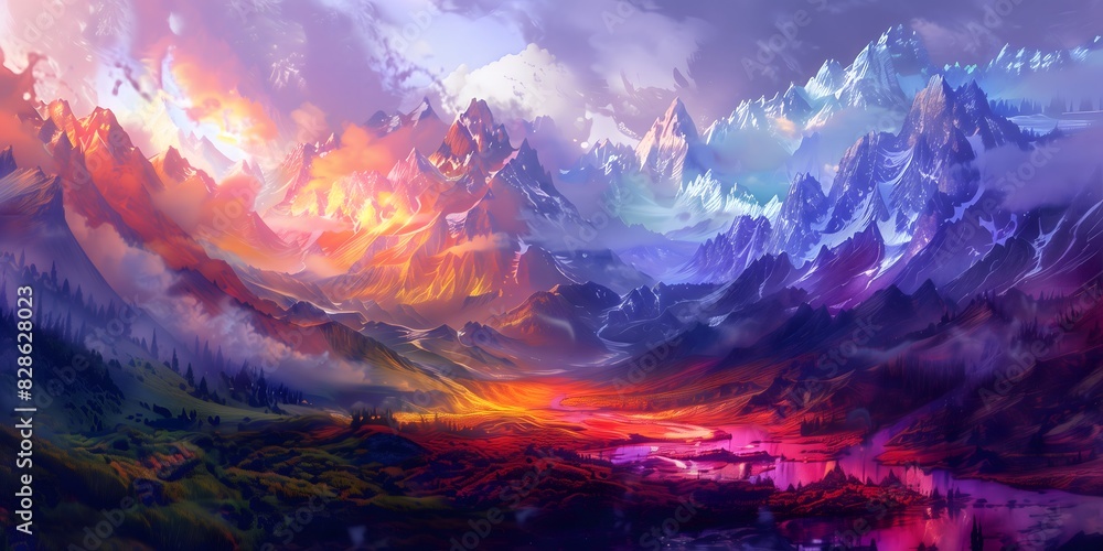 Obraz premium Amazing multicolored landscape picturesque vistas surreal atmosphere high-definition clarity awe-inspiring beauty Concept 