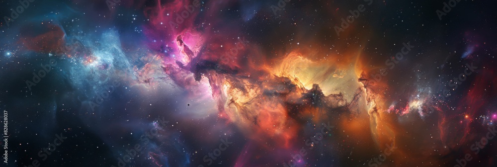 Fototapeta premium Colorful space galaxy cloud nebula Starry night cosmos background. Magic Infinite universe