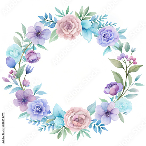 Watercolor mockup floral shop logo, blue and violet colors. White background