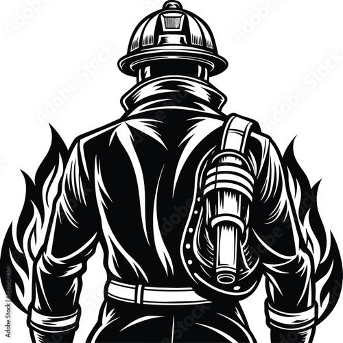 Firefighter Silhouette Firefighter With Gear Illustration