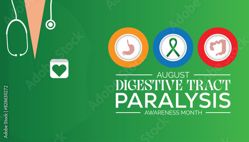 Digestive Tract Paralysis Awareness Month is observed every year on August.banner design template Vector illustration background design.