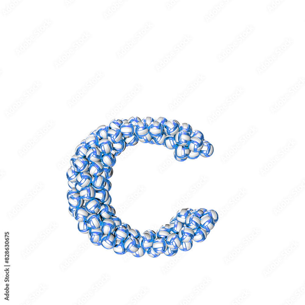 Symbol made of blue volleyballs. letter c Symbol made of blue volleyballs. letter c