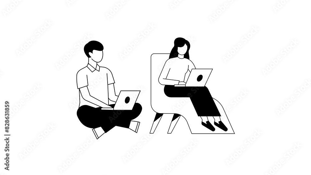 Focused individuals at a sleek workspace, seamlessly integrating technology and teamwork with their laptops. Focused individuals at a sleek workspace, seamlessly integrating technology and teamwork with their laptops.