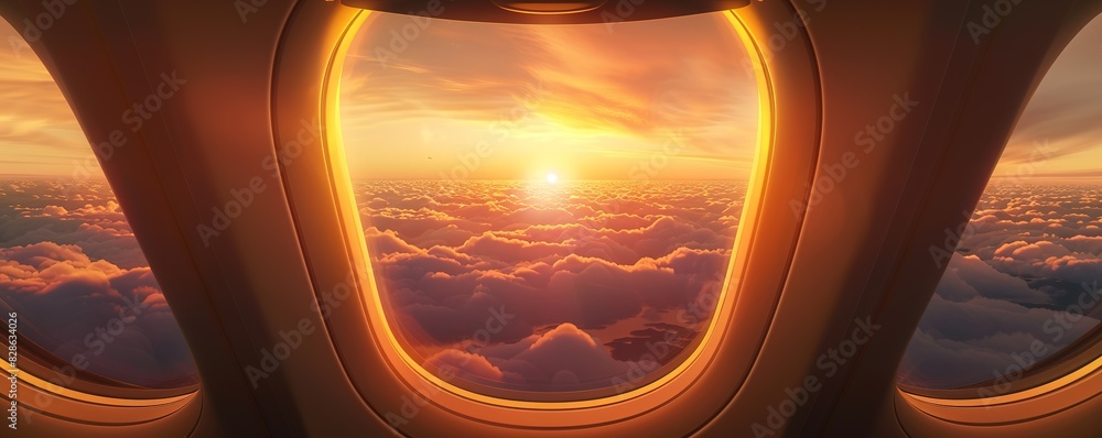 View of the sea of clouds photographed from an airplane window in the afternoon View of the sea of clouds photographed from an airplane window in the afternoon
