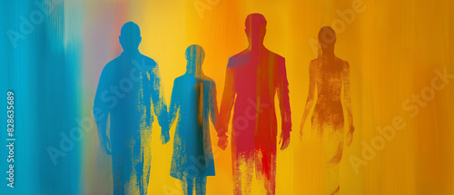 Silhouette of Family Holding Hands on Colorful Background