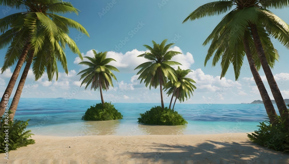 3D render of a tropical background with palm tree island 3D render of a tropical background with palm tree island
