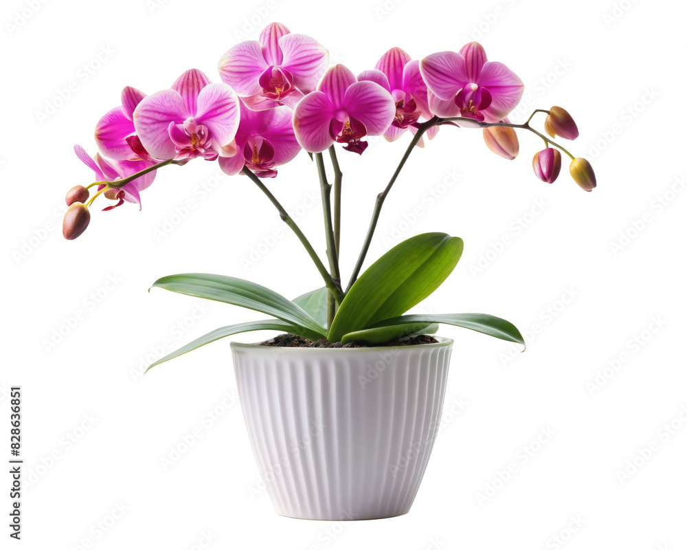 Orchid plant in white ceramic pot on transparent background Orchid plant in white ceramic pot on transparent background