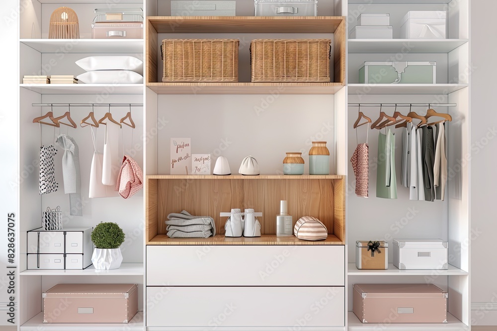 Tidy Closet with Clothes, Boxes, and Plants Tidy Closet with Clothes, Boxes, and Plants