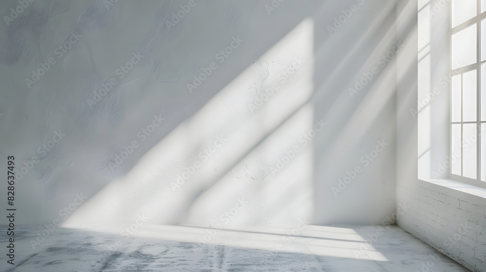 There is a ray of light on the white wall