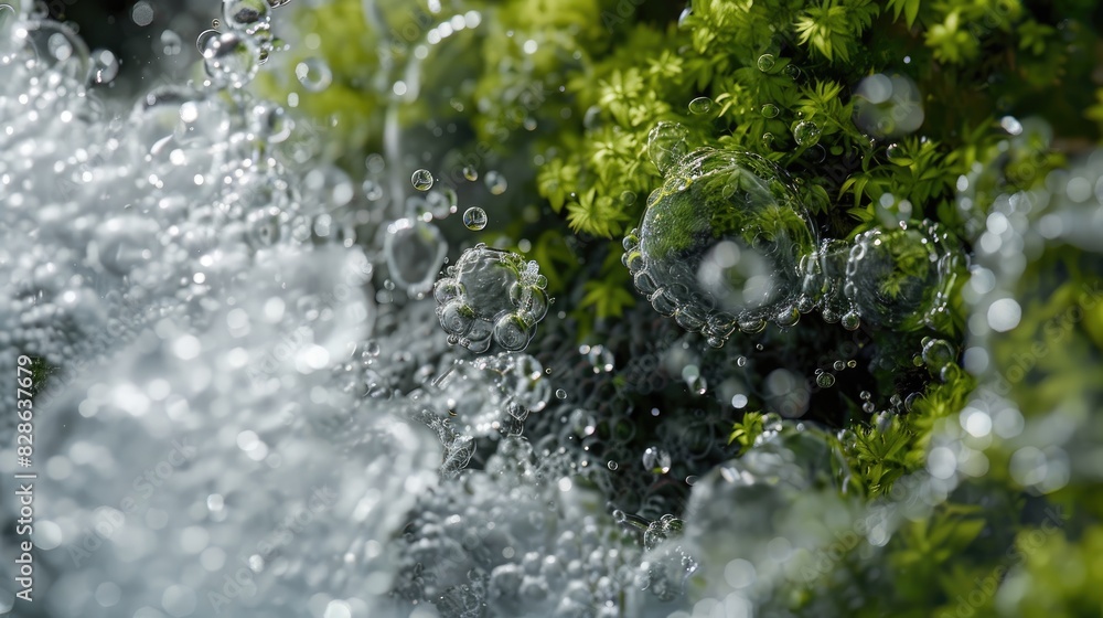 Texture with water foam bubbles covered in moss on the surface an artistic backdrop Texture with water foam bubbles covered in moss on the surface an artistic backdrop