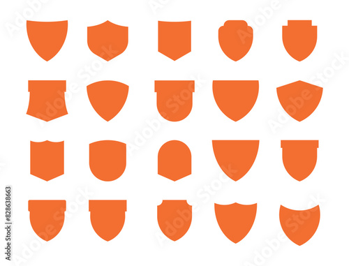 Shield design shapes collection orange abstract vector illustration graphic elements outline, badge, silhouette, security, company badge, label, armor, logo, vintage, borders, Heraldic
