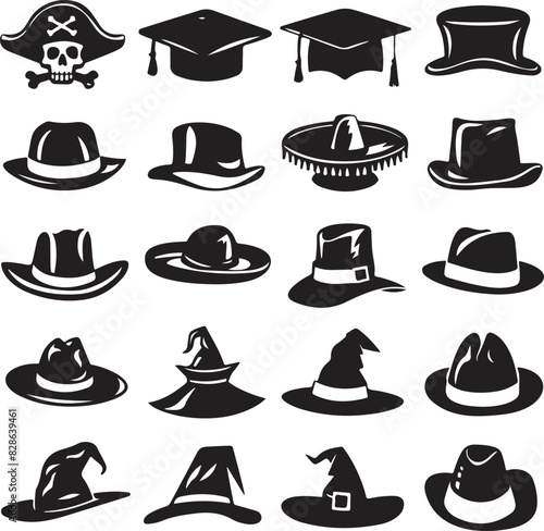 Various Hats Silhouette Vector Set