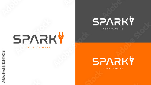 Tableau sur toile sparky logo Electric car logo, Spark plug logo, Lightning bolt logo, Car battery