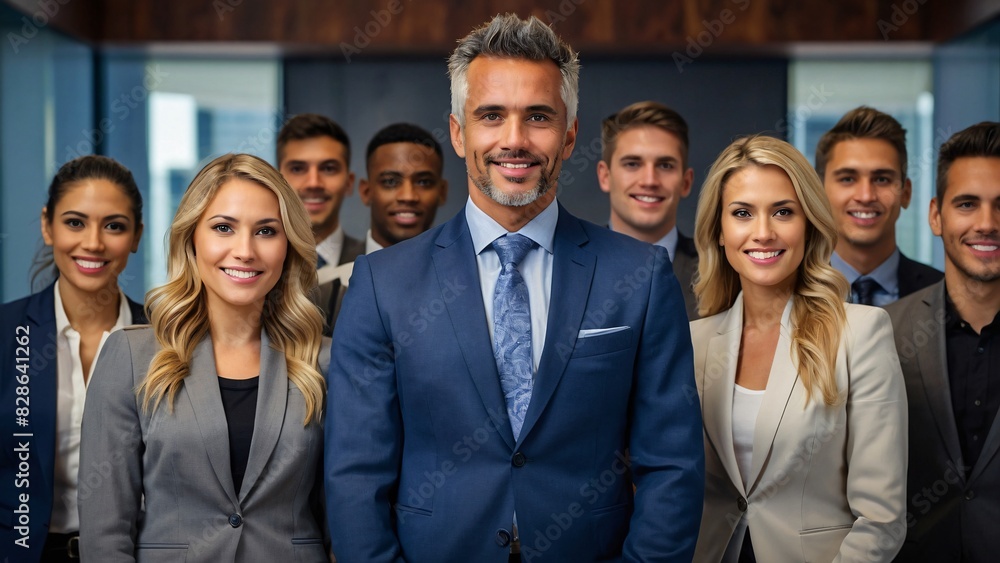 Company leaders gather with managers, take a group photo after a meeting about the long-term plans to be achieved Company leaders gather with managers, take a group photo after a meeting about the long-term plans to be achieved