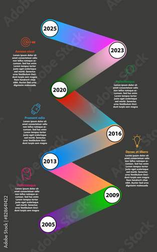 Vector infografika a timeline s farebným stylom a line ikonami a miestom pre text