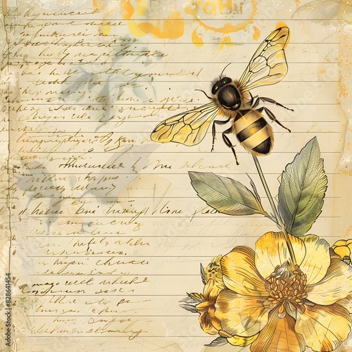 Vintage Bee Junk Journal  Digital Paper