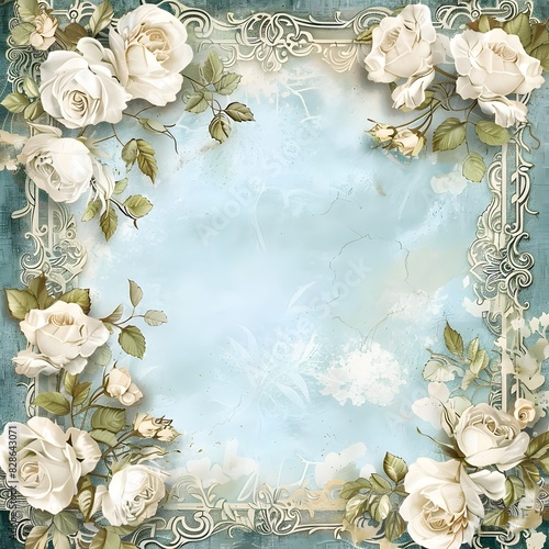 vintage background with frame and flowers