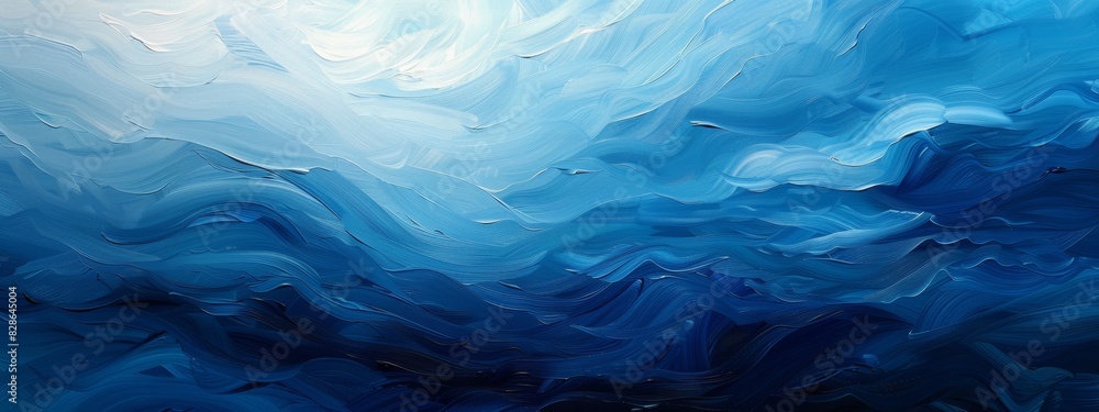 Obraz premium An abstract painting with layers of neat lines in varying shades of blue.