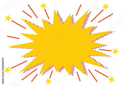 ギザギザ爆弾の吹き出しフレーム/ドット影・黄色