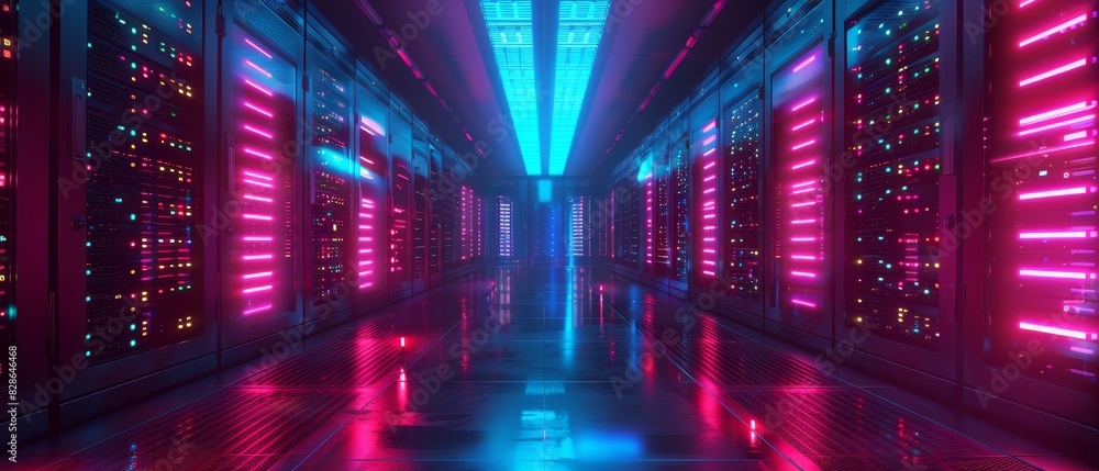 3d illustration server room with server racks in datacenter banner. 3d illustration server room with server racks in datacenter banner.