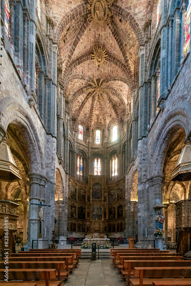 Fototapeta premium vertical view of the central nave and altar of the Avila Cathedral