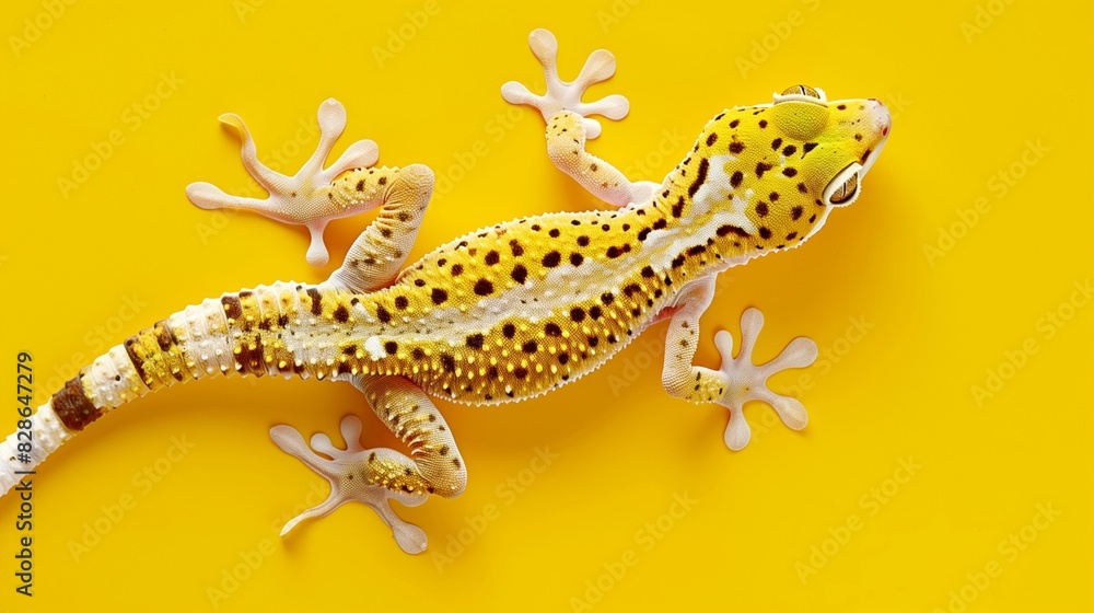 Naklejka premium Gecko, Yellow Background