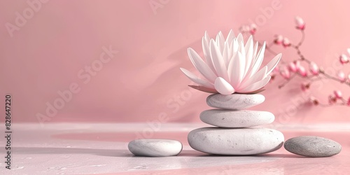 Pink Lotus Blossom on Smooth Stones