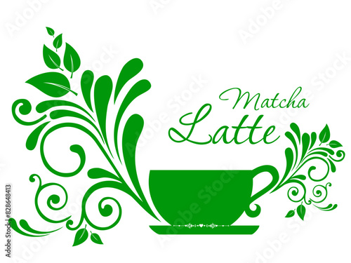 Cup of matcha latte  isolated on white background. Restaurant menu. Vector illustration.