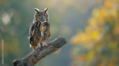 A wise old owl perched on a branch, its feathers ruffled by the breeze as it watches for prey   © Sem