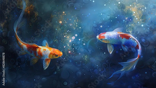 Two Colorful Koi Fish Underwater
