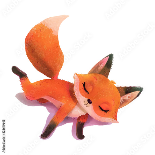 Cute fox stretching white background (5)