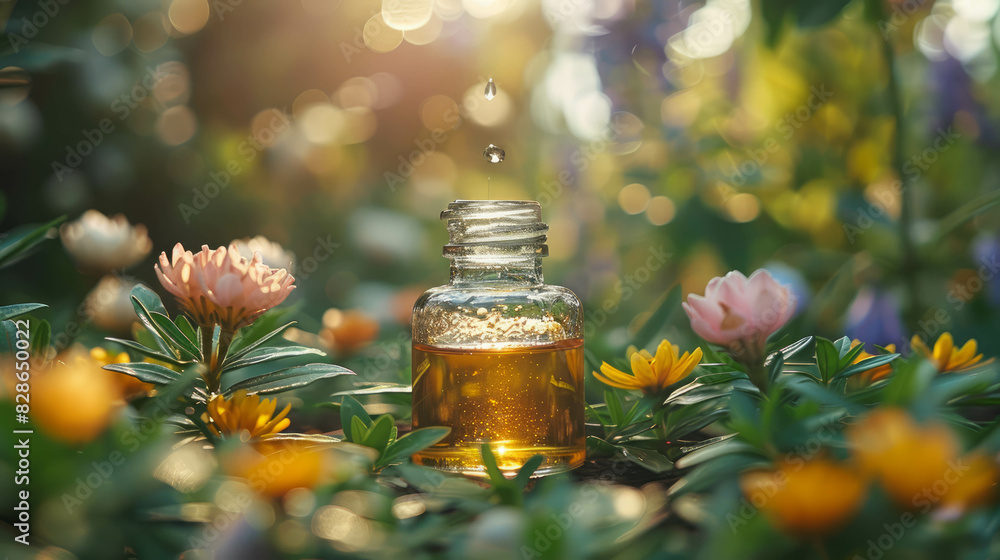 Clear glass olive oil jar with an elegant design on a wooden table, blurred nature background, and soft sunlight. This image highlights organic sophistication, created with AI generative. Clear glass olive oil jar with an elegant design on a wooden table, blurred nature background, and soft sunlight. This image highlights organic sophistication, created with AI generative.