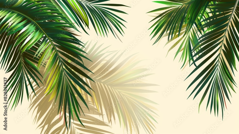 Shadowed palm leaves swaying gracefully, flat design, side view, moonlit beach theme, animation, Split-complementary color scheme