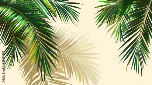 Shadowed palm leaves swaying gracefully  flat design  side view  moonlit beach theme  animation  Split-complementary color scheme