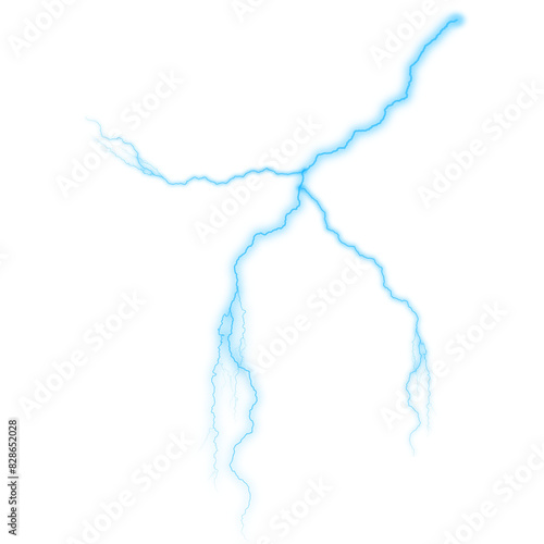 PNG blue lightning effect on transparent background. Realistic thunderstorm electric lightning effect with glowing and shining. High-Voltage Thunderstorm Strikes.