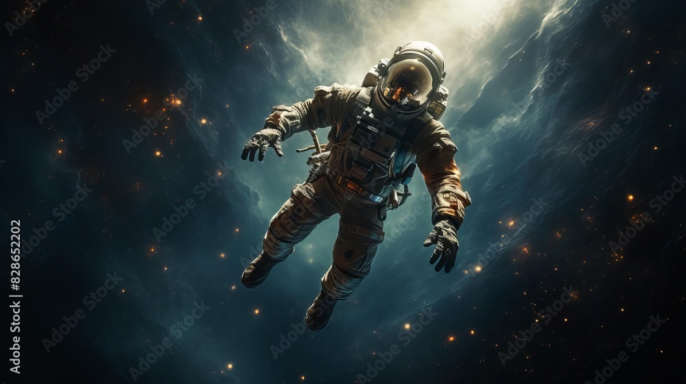 A lone astronaut floating in space, desperately reaching for a single drop of water A lone astronaut floating in space, desperately reaching for a single drop of water